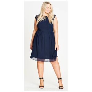 City Chic Dress Dark Romance Navy Blue Lace Women's Plus 18 1X A Line Fit Flare